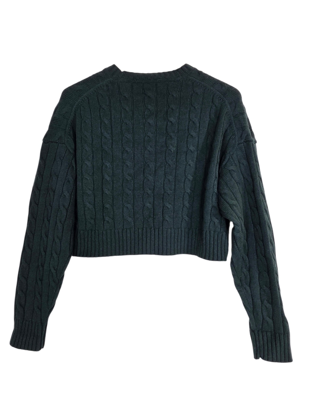 Aritzia Sunday best wool Dark Forest Green Cropped Cable-Knit Crew Sweater - Picture 2 of 7